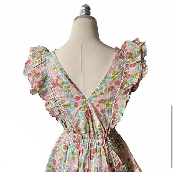 Love the Label Ines Ivory Floral Ruffle Tiered Boho Dress New with Tags Size L - Picture 5 of 10